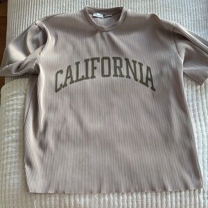 Urban Outfitters Beige California Ribbed Tee with Olive Lettering